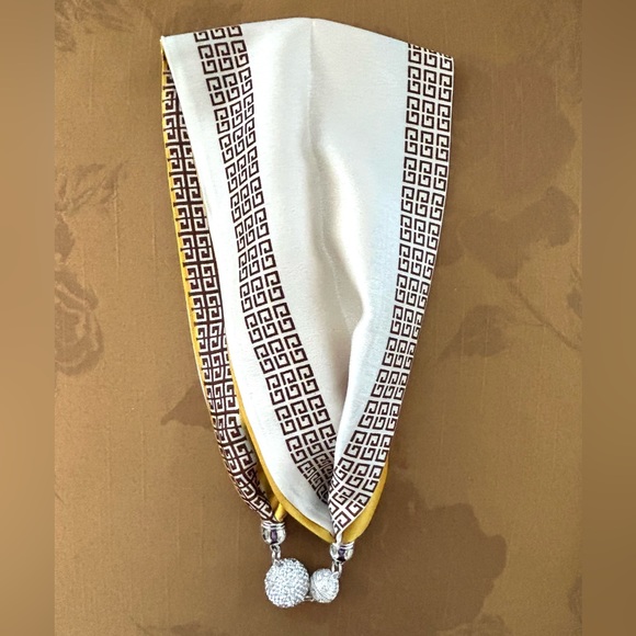 Satin Gold/White Scarf with Silver Crystal Rhinestone Necklace - Picture 5 of 11